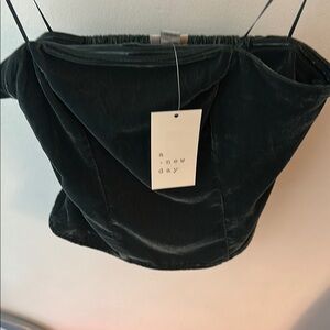 A New Day Dark Green Velvet Crop Top